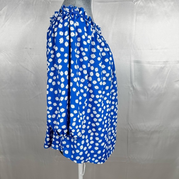 Blue Floral Off-Shoulder Top bishop sleeve size L - Picture 5 of 9